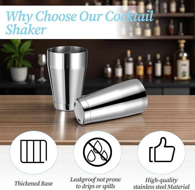 8Pcs Boston Cocktail Shaker, Professional Stainless Steel Tins Bartender Kit with 18oz & 24oz Mixed Drink Shakers Tool （Silver）