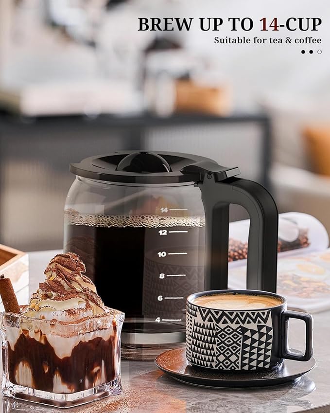 Kismile Coffee Maker, 14-Cup Programmable Drip Coffee Makers Machines with Timer, Reusable Filter & Keep Hot Plate, Auto Pause, Self-Cleaning, Stainless Steel