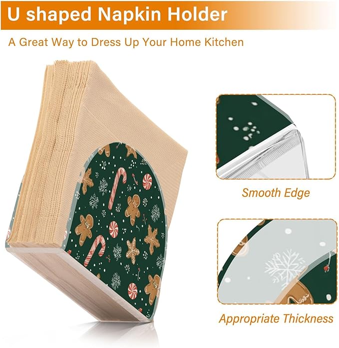 Christmas Gingerbread Snowflakes Napkin Holder for Table Paper Cocktail Napkin Holders for Kitchen Dinning Acrylic Dinner Napkin Dispenser for Dinner Home Decor Bar 2 Pack