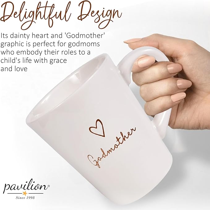 Pavilion Godmother Coffee Mug - Stoneware Coffee Cups for Aunts - Ideal for Daily Use with "Godmother" Text Design - Microwave & Dishwasher Compatible - Cream, 15 oz