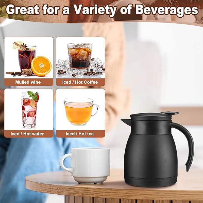 Uiifan 2 Pcs 17 Oz Thermal Coffee Carafe Stainless Steel Insulated Vacuum Coffee Carafes Double Walled Vacuum Thermal Pot Flask with Brushes for Keeping Cold Hot Tea Water Milk Home Office (Black)
