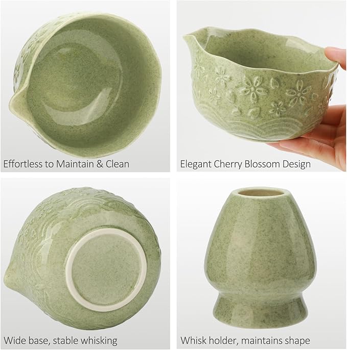 Matcha Whisk Set, 8 Pcs Matcha Kit with Ceramic Japanese Matcha Bowl & Accessories Kit for Traditional Tea Ceremony, Home Use & Christmas Gifts for Matcha Lovers (Green)