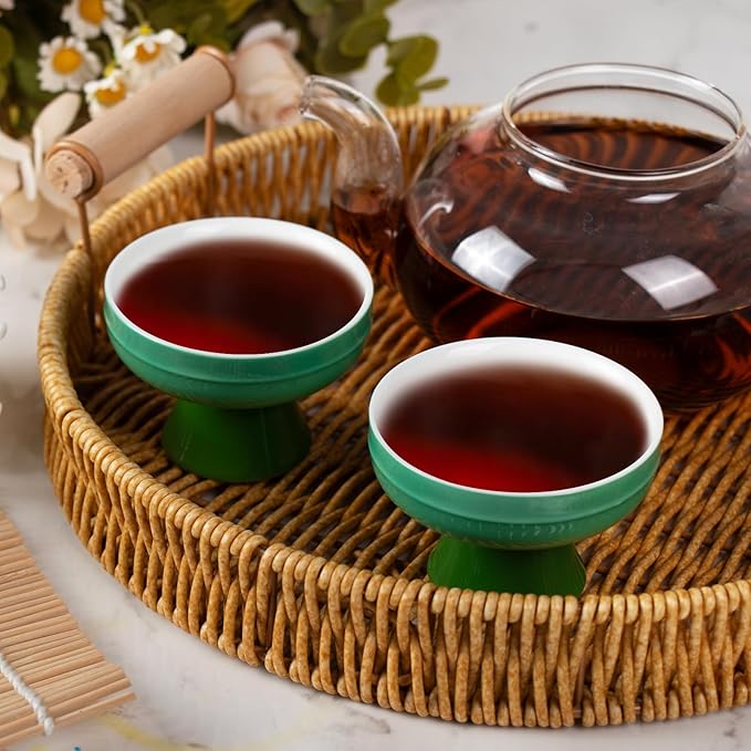 KAMMAK Tea Cup,1.9oz Small Tea Cups for Home, Party, Office, Porcelain Tea Cup Set, Emerald Green Ceramic Teacup, Chinese Kungfu Tea Set for Hot/Cold Drink