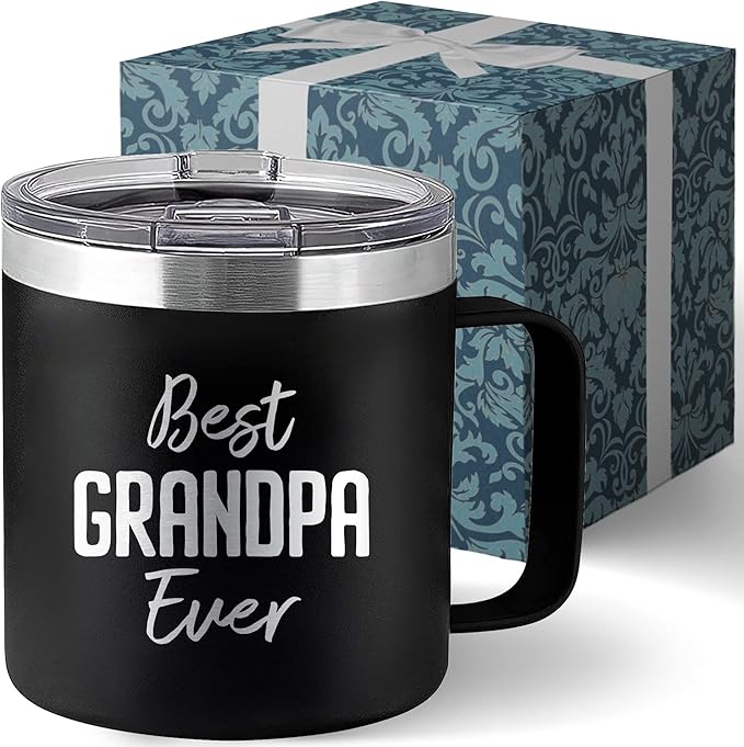 Papa Coffee Mug Best Grandpa Ever - Christmas Gifts for Papa, Grandpop, Abuelo, Paw Paw from Grandkids - 14oz Stainless Steel Tumbler with Lid