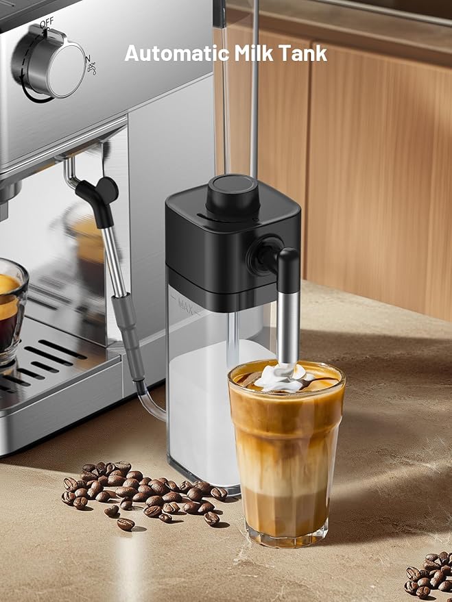 20 Bar Espresso Machine, Hot & Cold Brew Coffee Maker with Milk Frother, Touch Screen, Compact Water Tank, Expresso Coffee Machines for Lattes, Cappuccinos, Americano, Home & Office, Stainless Steel
