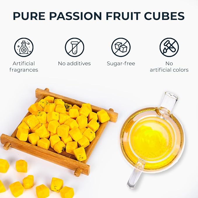 Freeze-dried Passion Fruit Cubes for Tea & Snack, 200 Count, 6.17 Oz, Vitamin & Fiber Support, Vacuum Sealed with Zipper Bag, Sweet & Sour, No Sugar Added, No Caffeine