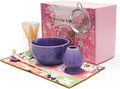 Matcha Whisk Sets 7 Pcs Includes Ceramic Bowl, Bamboo Whisk, Scoop, Sifter, Whisk Holder, Scoop Rest & Tea Towel | Japanese Matcha Ceremony Gift Set for Matcha Lovers (Purple)