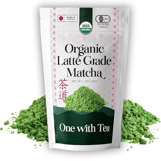 ONE WITH TEA Organic Matcha Latte Powder – Japanese Green Tea, USDA Organic, Made in, 2oz | For Hot & Iced Drinks, Smoothies & Lattes