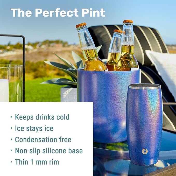SNOWFOX Premium Vacuum Insulated Stainless Steel Beer Glass, Home Bar Accessories, Elegant Bartending, Lightweight Pint Glasses, Sleek Drinkware, Frosty Beverages Stay Cold, 18oz, Set of 2, Pink