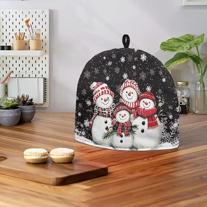 Snowman Family Tea Cozy Tea Pot with Warmer Fashion Teapot Insulated Cotton Kettle Kitchen Dust Cover for Housewife Small Tea Pot Cozy Cover with Keep Warming Teapot Gift for Kettle Cover