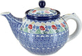 Blue Rose Polish Pottery - Blue Memory Garden Medium Teapot - 4 Cup Capacity - Hand-Painted Polish Pottery Ceramic Coffee & Tea Server