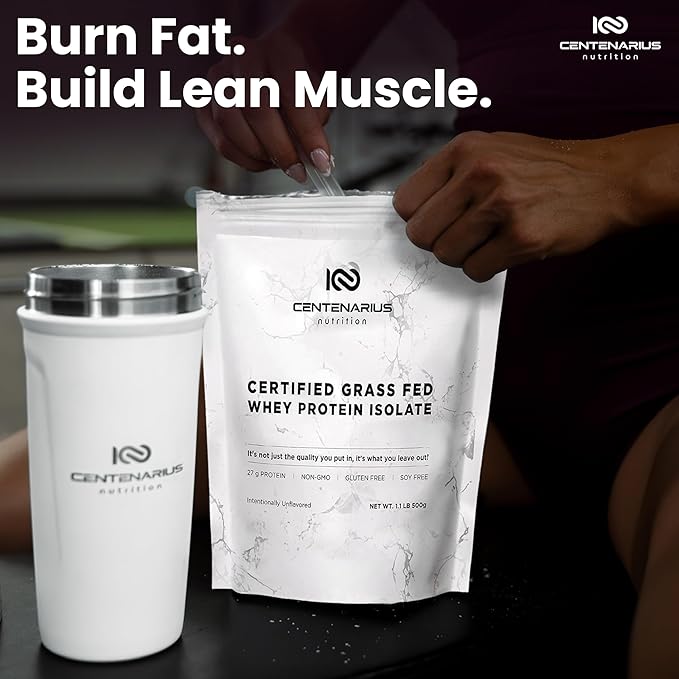 Premium Whey Protein Isolate Powder 500g Unflavored Irish Grass-Fed, 27g Protein per Serving for Muscle Growth & Recovery Non-Bloating, Gluten & Lactose Free, Clean Ingredients | Centenarius Nutrition