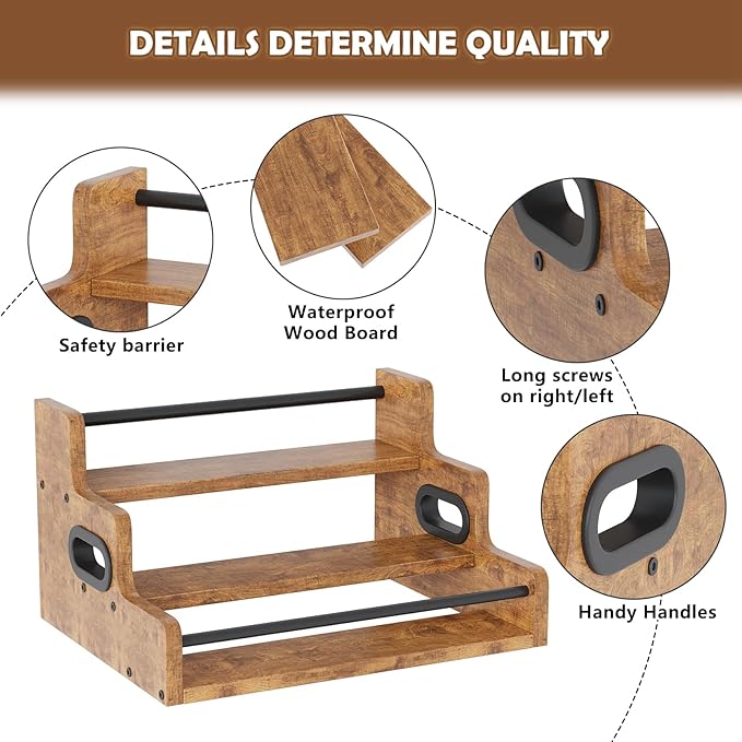 Liquor Bottle Display Shelf, Wine Bottle Display Rack with LED Stripe, 3-Tier Bar Shelf Stand, Whiskey Spirits Wine Holder for Tavern, Mini Bar, Liquor Cabinet, Coffee Syrup Organizer for Home(Brown)
