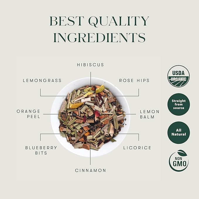 Luxmi Estates - Blueberry Herbal - Organic Blueberry Tea 100g (50 Cups) | Certified Organic Tea | Caffeine-Free