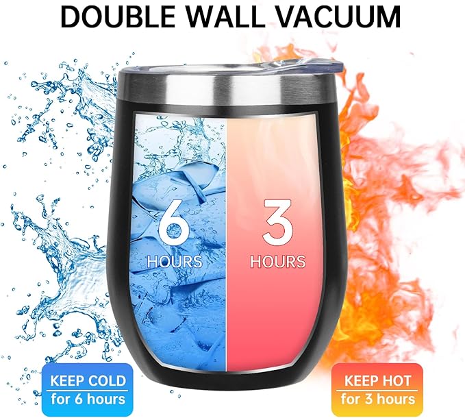 MEZMUT 12 Oz Insulated Wine Tumbler with Lid Double Wall Vacuum Stainless Steel Wine Glass Coffee Mug Insulated Tumbler Cup for Champaign, Cocktail, Beer (Multi-color, 4 Pack)