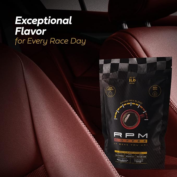 2LB RPM Grand Prix Premium Coffee, Standard Caffeine - Supercharged Flavor, Medium-Dark Roast, 100% Arabica Beans, Low Acidity