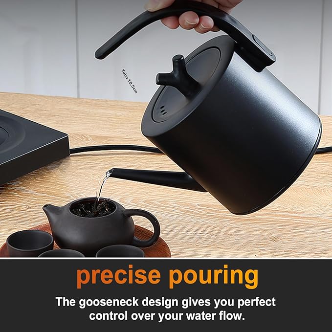 1.0L Gooseneck Electric Kettle with Temperature Control, 304 Stainless Steel Tea Kettle, Auto Shut-Off & 360° Smart Base, 800W Fast Boiling BPA-Free, Matte Black for Home/Office/Coffee/Tea