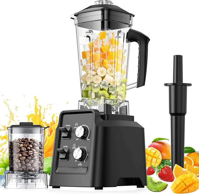 Blender, Blender for Smoothies with 68Oz. Pitcher and 20Oz. Grinder, 28000 RPM Countertop Blenders for Kitchen, Ice Crushing, Frozen Fruits, Timing Setting, Speed Adjustable, Black