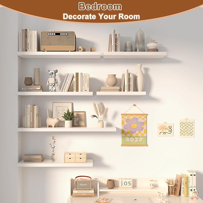 12 Inch Deep Floating Shelves for Wall 3 Pack Floating Shelfs Large Storage Space Wall Decor Display Shelf for Bathroom Living Room Bedroom Kitchen 23.8" W x 12" D x 1.2" H White