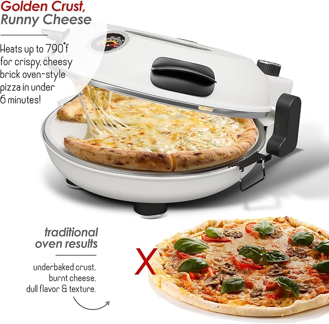 Eatex Electric Pizza Oven Indoor, 12 Inch Countertop Pizza Oven, Portable Stone Pizza Oven, Heats up to 790°F for Crispy Crust, Pizza Maker Machine for Home – Cream