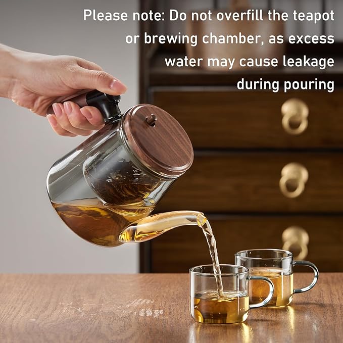 PARACITY Enchanti Tea Pot,650ml/22oz Glass Teapot with Removable Infuser,One Button Press to Filter the Tea Soup,Tea Water Separation Design, Borosilicate Glass Tea Infuser for Loose Leaf Oriental Tea