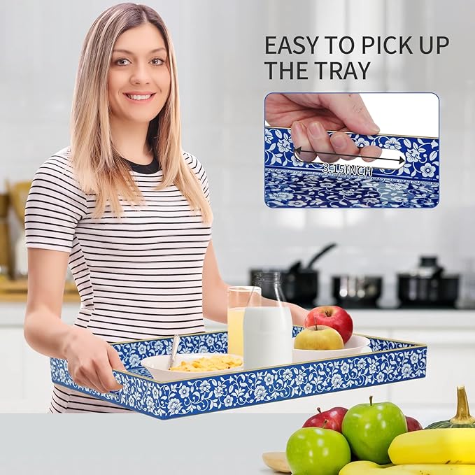 Boho Sturdy Acrylic Serving Tray with Handles,Rectangular Tray for Coffee Table,Food,Breakfast-Kitchen Countertop Tray,Ottoman Tray for Living Room,Plastic Decorative Tray (ART2, 30x40)