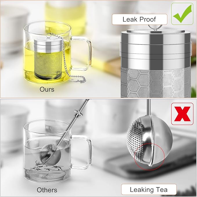 Numola Large Tea Infusers for Loose Tea, Extra Fine Mesh Large Tea Strainer for Spice Cooking, 304 Stainless Steel Tea with Extended Chain Hook for Teapot Cup