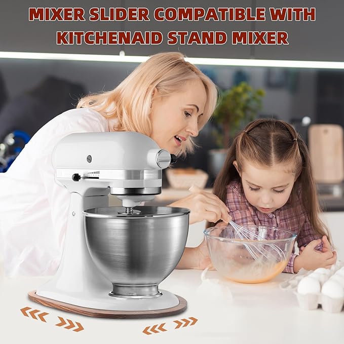 Mixer Slider Compatible with 3.5 QT Kitchen Aid Stand Mixers, Kitchen Countertop Storage Mover Sliding Caddy Mixer Slider Mat for Kitchen Aid Stand Mixer Accessories Attachment (Pine Wood - Brown)
