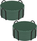 Silicone Coaster Set of 16 with Holder, Drinks Coasters, Beer & Coffee, Hot or Cold, Anti-Slip, Non-Stick, Anti-Overflow Tabletop Protection and Decor (Green, 16 Pcs)