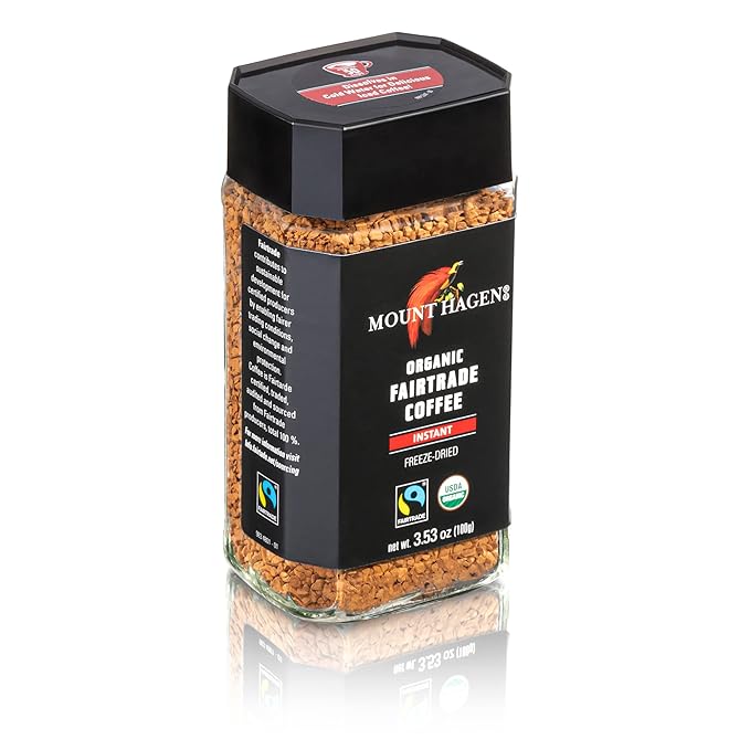 Mount Hagen 3.53oz Organic Freeze Dried Instant Coffee - 12 pack | Eco-friendly Coffee Made From Organic Medium Roast Arabica Beans | Fair-Trade Coffee Instant [12 x 3.53oz Jar]