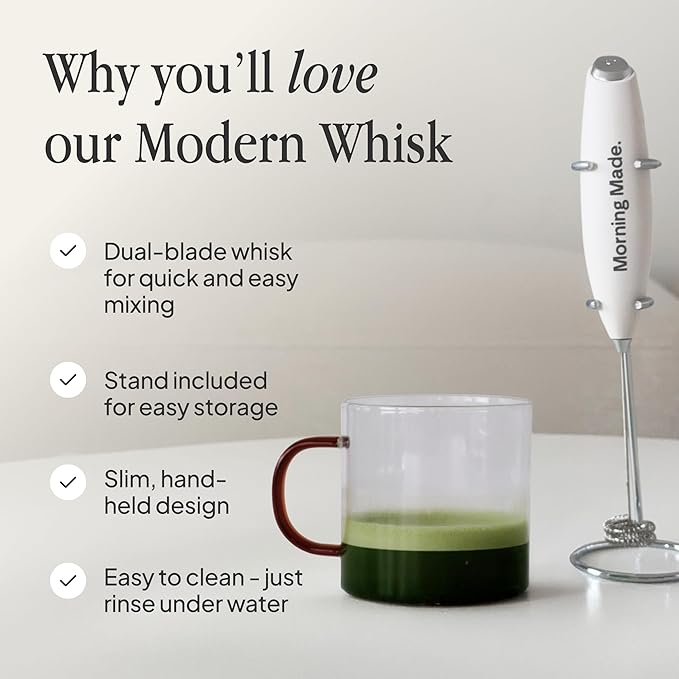 Morning Made | Electric Matcha Whisk | Alternative To Traditional Bamboo Whisk - Electric Frother With Protective Kitchen Counter Stand - Achieve Perfect, Creamy Matcha Froth
