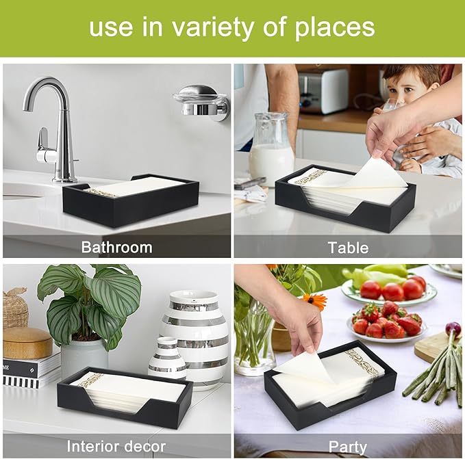 Black Wooden Napkin Holder for Kitchen, Bathroom, Guest Towel Holder - Modern Rustic Farmhouse Style