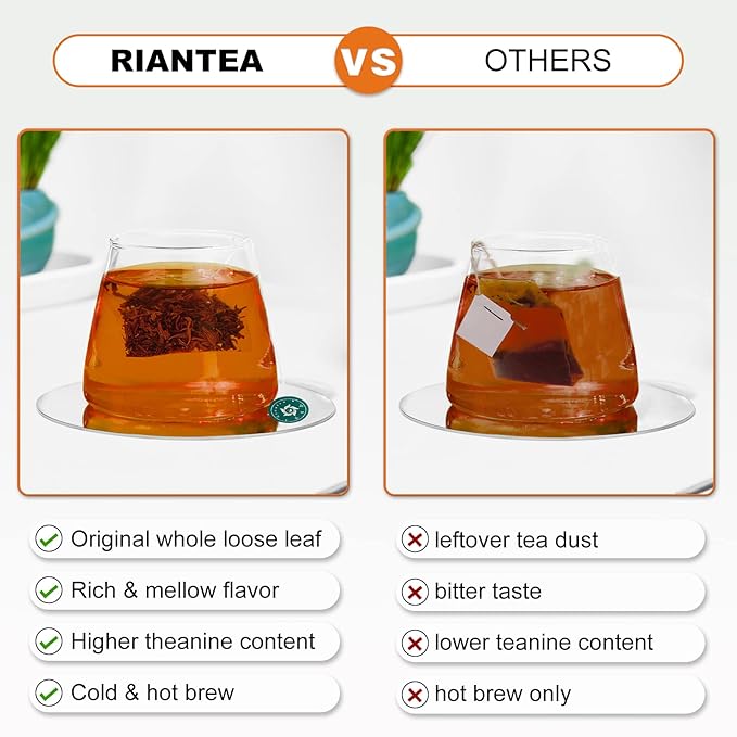 RIANTEA Organic Black Tea Bags - Low Caffeine, Cold & Hot Brew, Premium Quality from Award-Winning Plantation, Non-GMO, Biodegradable, Unsweetened, 100% Natural