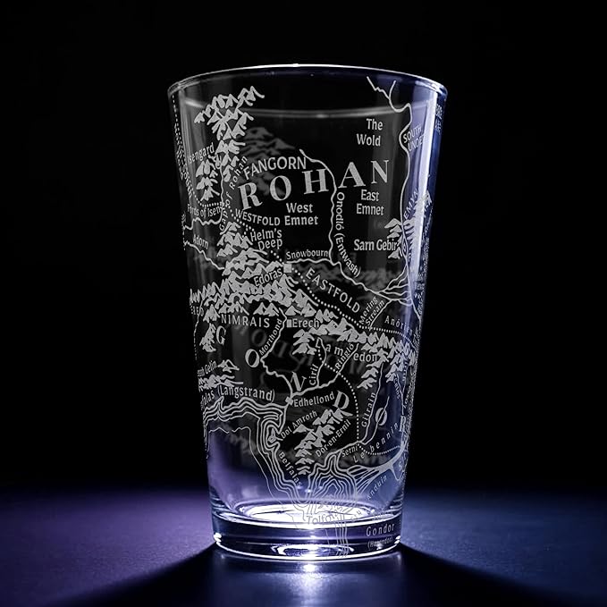 MAP OF MORDOR & GONDOR Engraved 16oz Pint Glass | Inspired by Tolkien Power Ring and Middle Earth | Great Christmas Gift Idea | Unique Elvish Fantasy Wizard Fantasy Decor!
