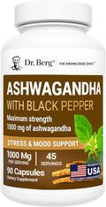Dr. Berg Ashwagandha Capsules 1000mg - Includes Ashwagandha Root with Black Pepper from Bioperine - Ashwagandha Supplements 90 Capsules