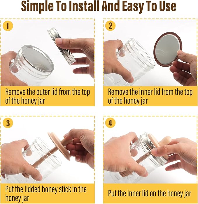 Sun3drucker Wooden Mason Jar Honey Dippers (2X 16OZ Wide Mouth)