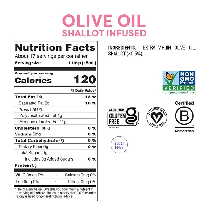 Fody Foods Shallot Infused Extra Virgin Olive Oil, 8.45 Oz, Low FODMAP Certified, Gut & IBS Friendly, Cold-Pressed, Vegan, Non-GMO, Gluten Free, Made in Italy