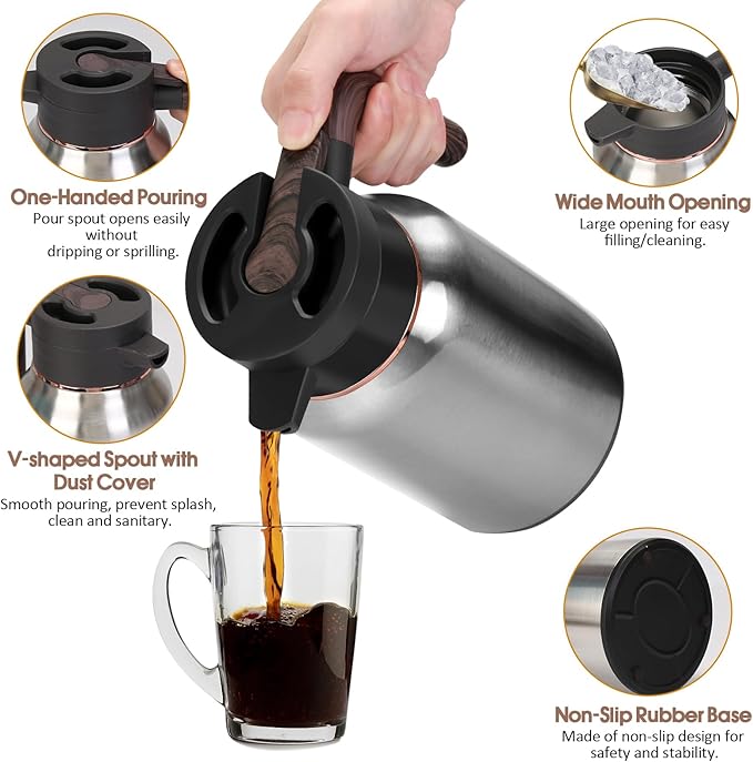 51oz Thermal Coffee Carafe, Stainless Steel Carafes for Hot Liquids 12 Hours, Insulated Coffee Carafes For Keeping Hot Coffee, Hot Water, Tea, Hot Beverage (Silver)