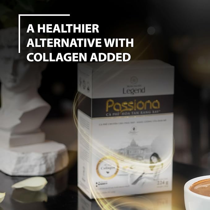 TRUNG NGUYEN LEGEND PASSIONA Premium Instant Coffee for Energy Boost by NANO+ Technology - Collagen Added, Low Caffein & Diet Sugar - Fresh and Flavourful Vietnamese Instant Coffee (14 Sticks/Box)