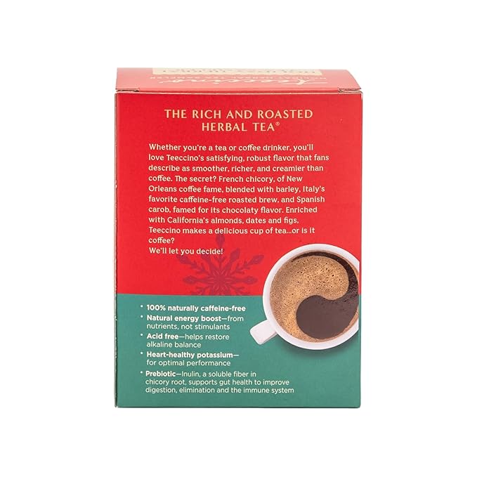 Teeccino Holiday Herbal Tea Sampler Assortment - Candy Cane, Gingerbread, Snickerdoodle - Caffeine-Free Holiday Dessert Teas with Prebiotic Chicory, 12 Tea Bags
