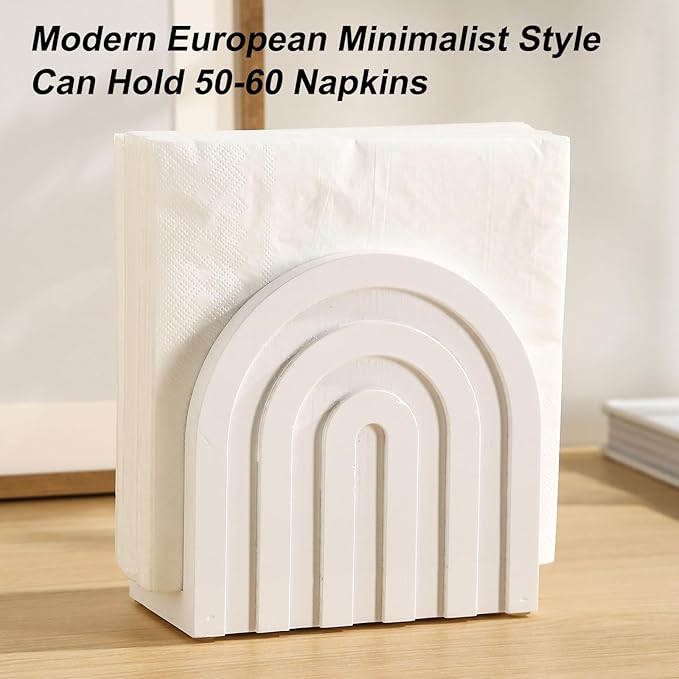 White Napkin Holders for Paper Napkins, Paper Napkin Holder for Table,Modern Wooden Napkins Holders for Table(5.5" x 2.9" x 5.5")