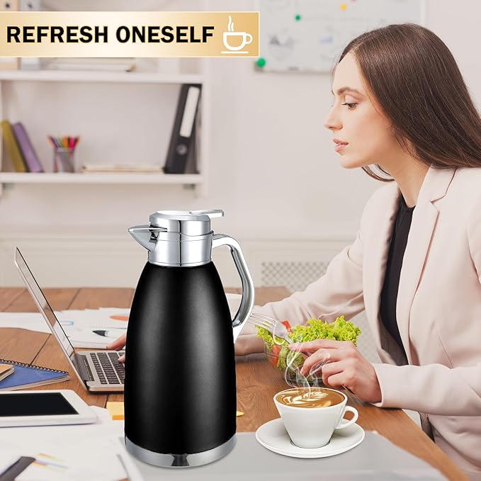 Tioncy 2 Pcs Thermal Coffee 78oz Insulated Carafe Hot Water Dispenser Stainless Steel Carafe for Hot Liquid Coffee Tea Milk with 2 Brushes Keep 12 Hours Hot 24 Hours Cold(Black)