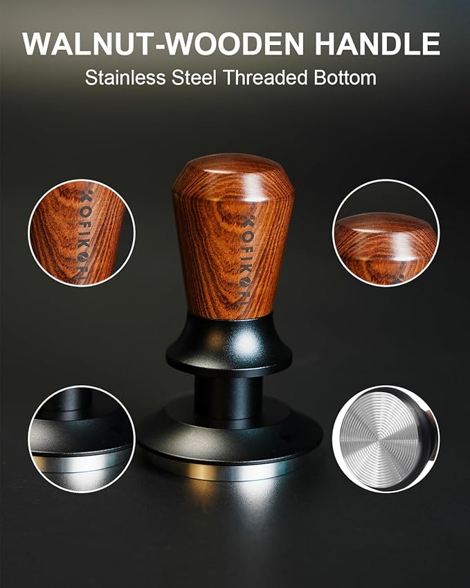 51mm Espresso Tamper, Coffee Tamper with 30lbs Spring Loaded, Barista Espresso Coffee Tamper with Stainless Steel Ripple Base and Rosewood Handle Fits for All 51mm Espresso Machines