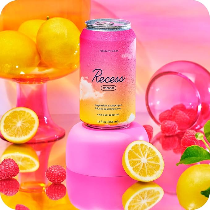 Recess Mood Magnesium & Adaptogen Drink, Calming Relaxation Beverage, 12 ounce (Raspberry Lemon, 12 pack)