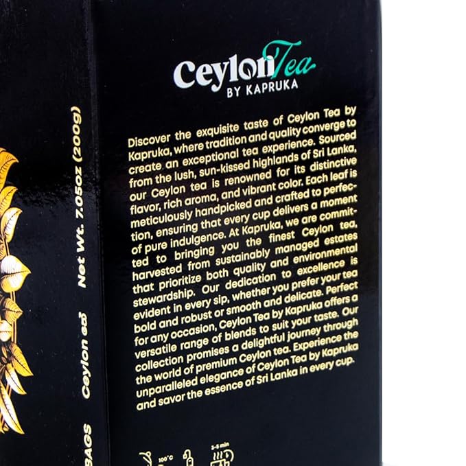 Kapruka 100% Pure Ceylon Black Tea | 100 Tea Bags Individually Wrapped - Fresh High Grown Tea Bags | Sri Lanka Tea – Premium Hand-Picked, High-Altitude Leaves for Bold, Rich Flavor – Authentic Sri Lankan Tea