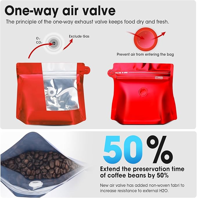 16oz 1lb 60pcs Coffee Bags with Valve,Vented Coffee Bag Barrier Bags Store Bag Coffee Packaging Storage Pouches Stand-up Bag for Food Diamond Shaped Need to Use Heat Sealing Machine（Red）