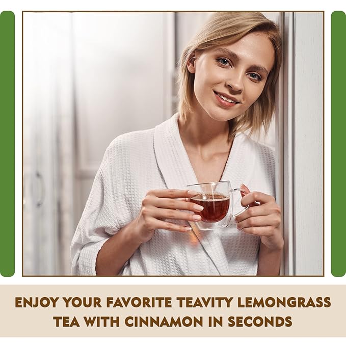 Teavity Organic Lemongrass and Cinnamon Tea Pods for Keurig - Naturally Decaffeinated Herbal Tea Blend (12 Pods)