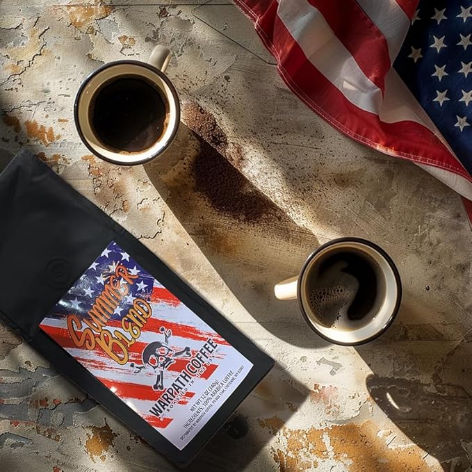 Warpath Coffee Medium Roast Ground Coffee, Summer Blend, High Caffeine, Extra Strong Roasted 100% Arabica Coffee Ground Beans, Caribbean Inspired Blue Mountain Blend, Created by Navy SEALs, 12oz