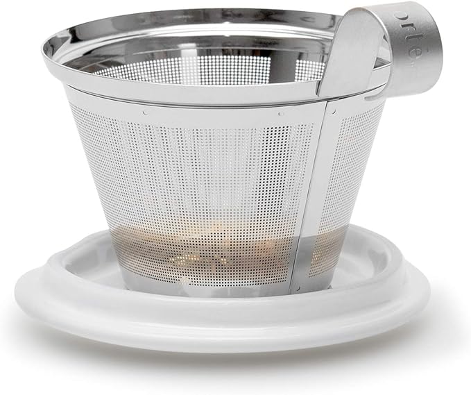Tea Forte Double-Walled Ceramic Kati Cup, Removable Stainless Steel Infuser Basket and Lid, Steeps 12 oz Loose Leaf Tea, Dishwasher & Microwave Safe, Wellbeing