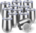 StarSpeed 12oz/12 Pack Wine Tumbler with lid, Stainless Steel Travel Mugs Stemless Double Wall Insulated Coffee Cup, Insulated Wine Glasses Travel Tumbler for Cold & Hot Drinks(Silver, 12)